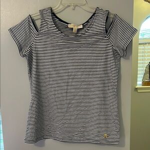 Michael Kors White and Navy Cold Shoulder Short Sleeve T-Shirt
